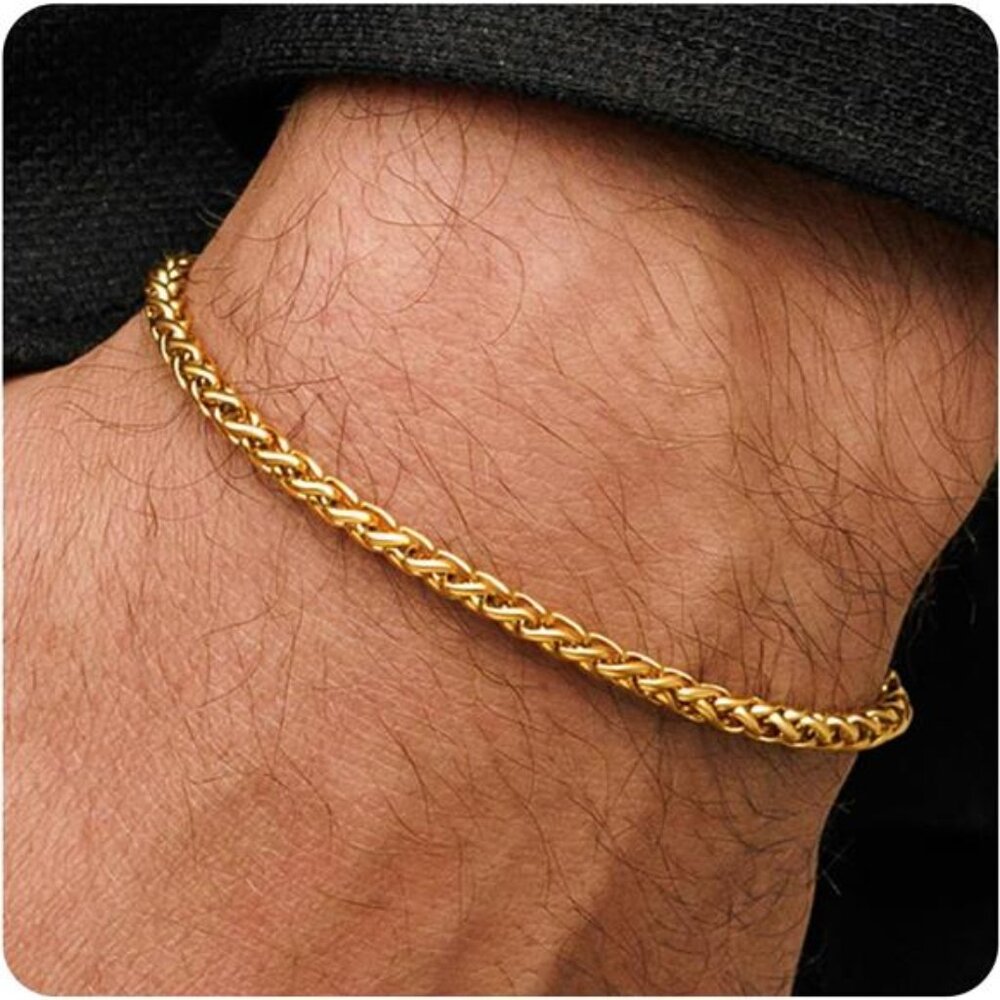 Mens Stainless Steel Rope Chain Bracelet Adjustable Jewelry Gift for Dad Husband